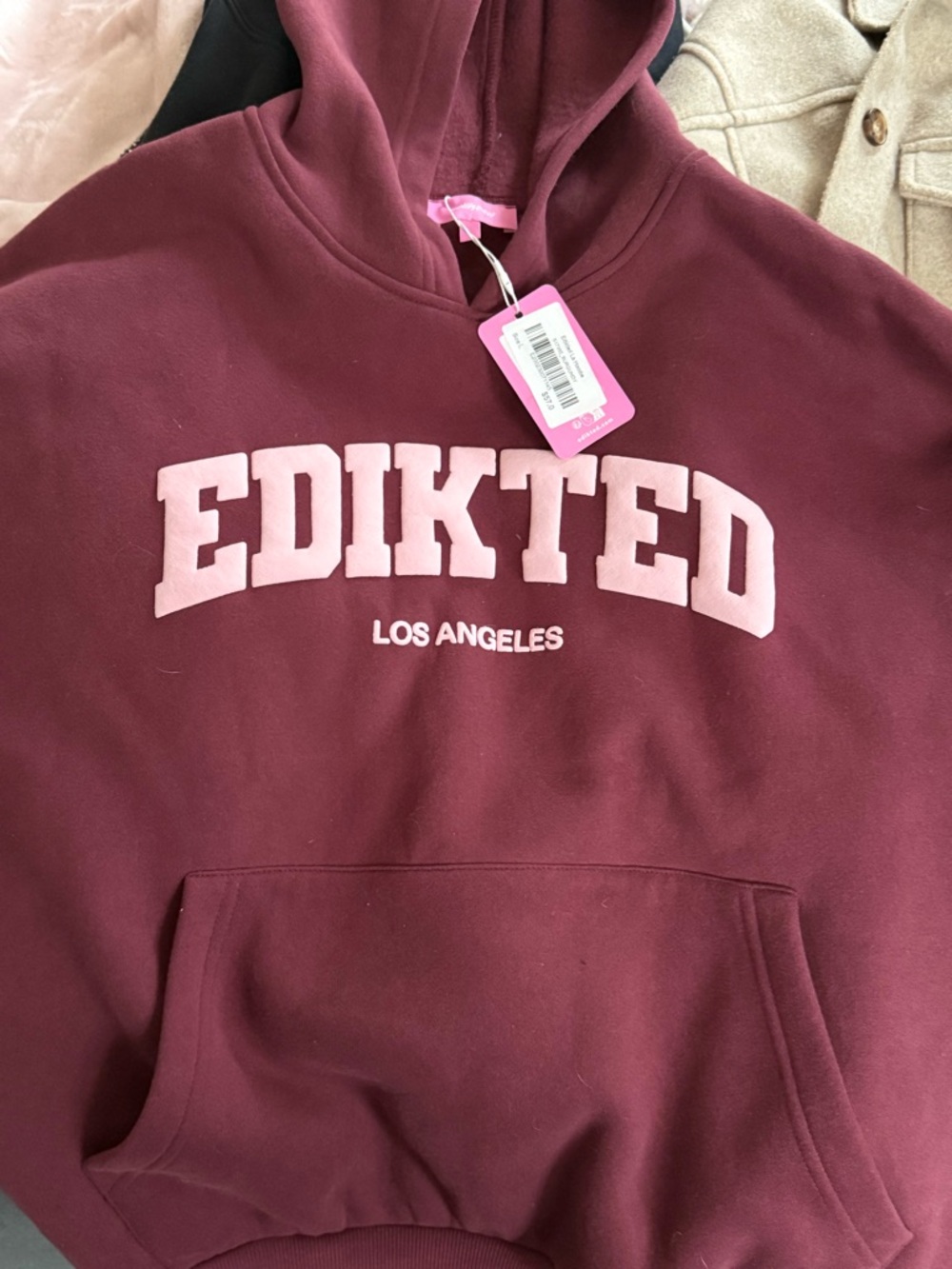 Edikted Maroon Hoodie with Pink Tag